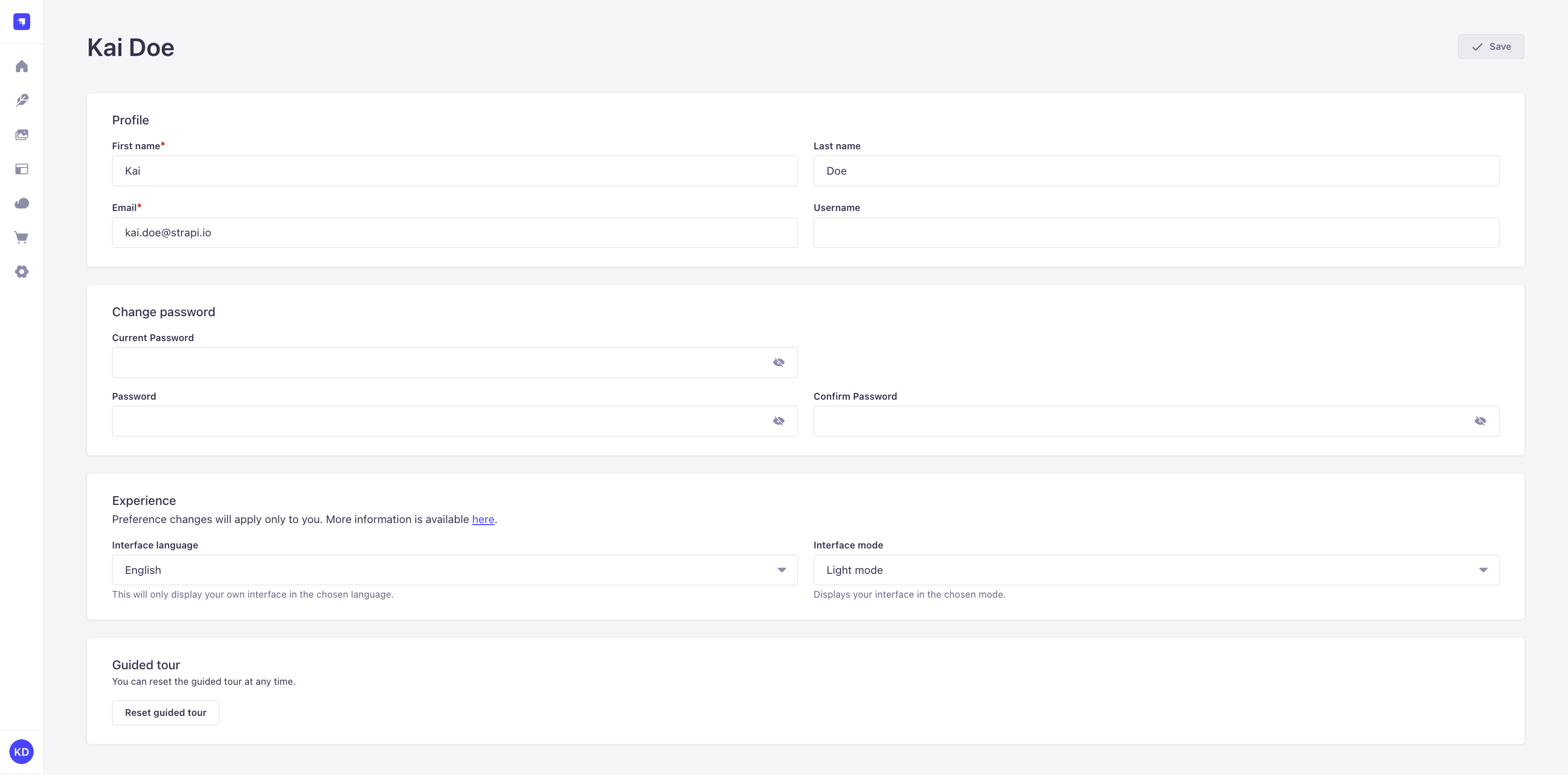 Homepage of the Admin Panel